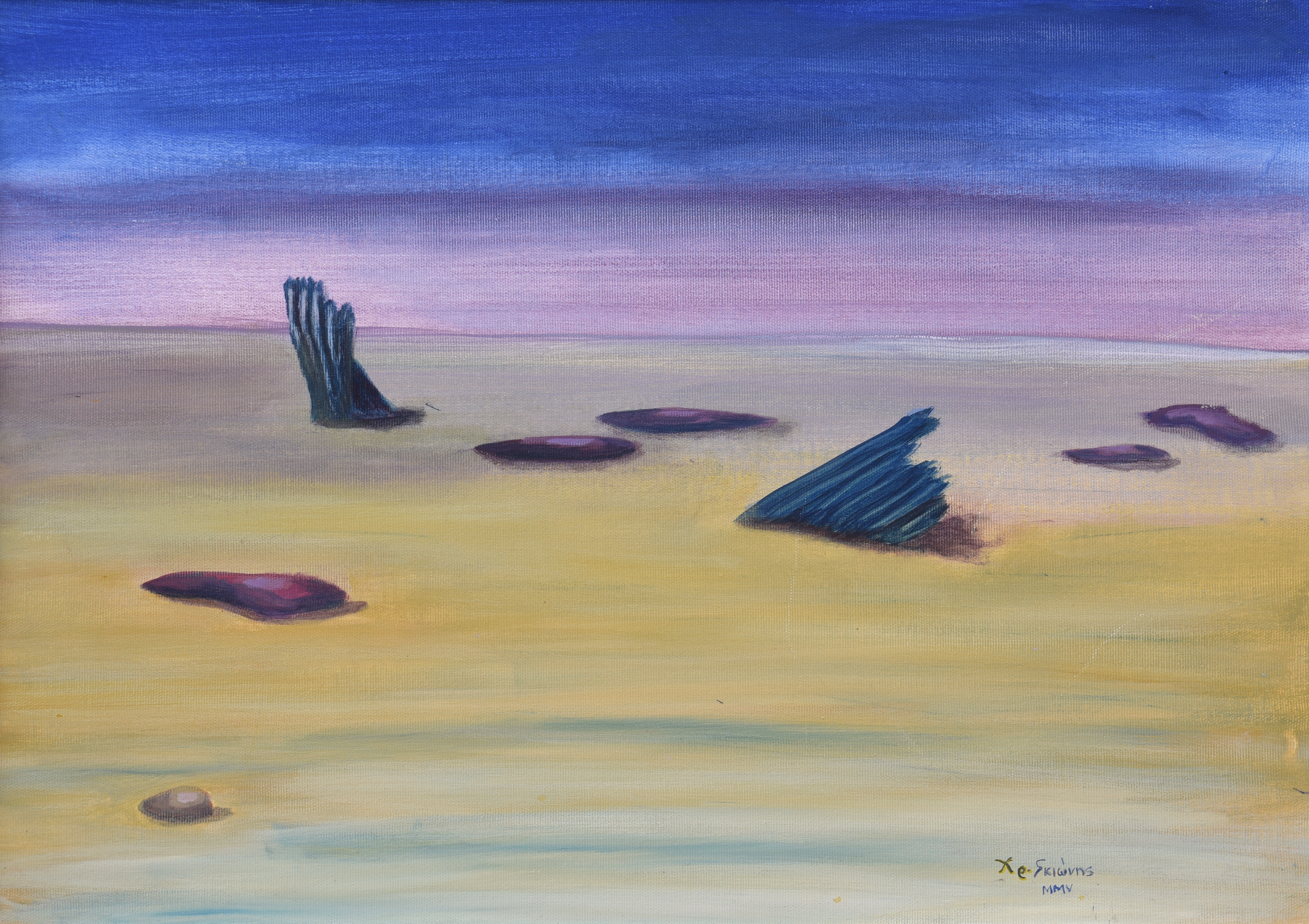 Painting by Christos Ghionis: Landscape in the Plains II, 2005