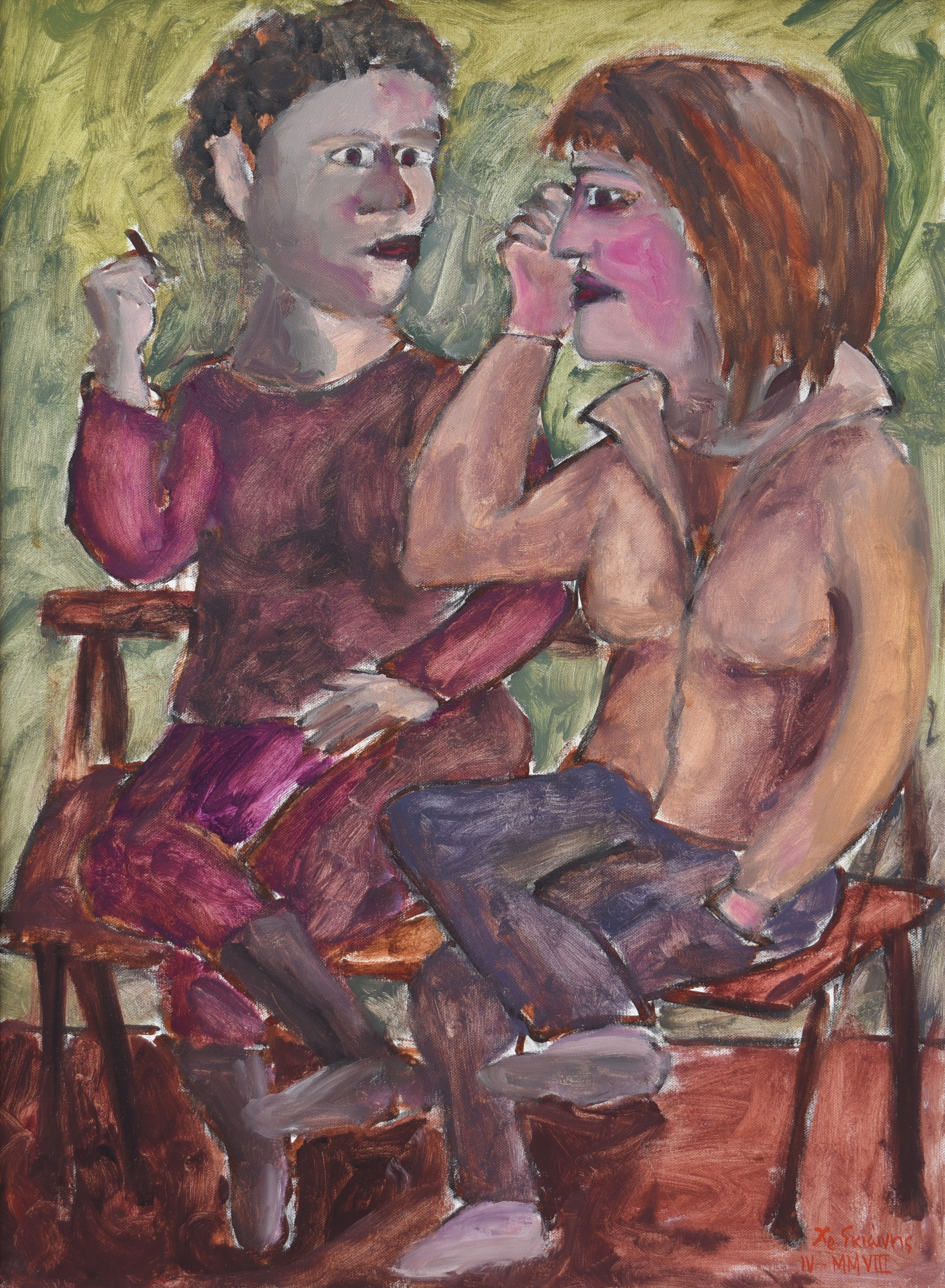 Painting by Christos Ghionis: Kaiti and Evi, 2008