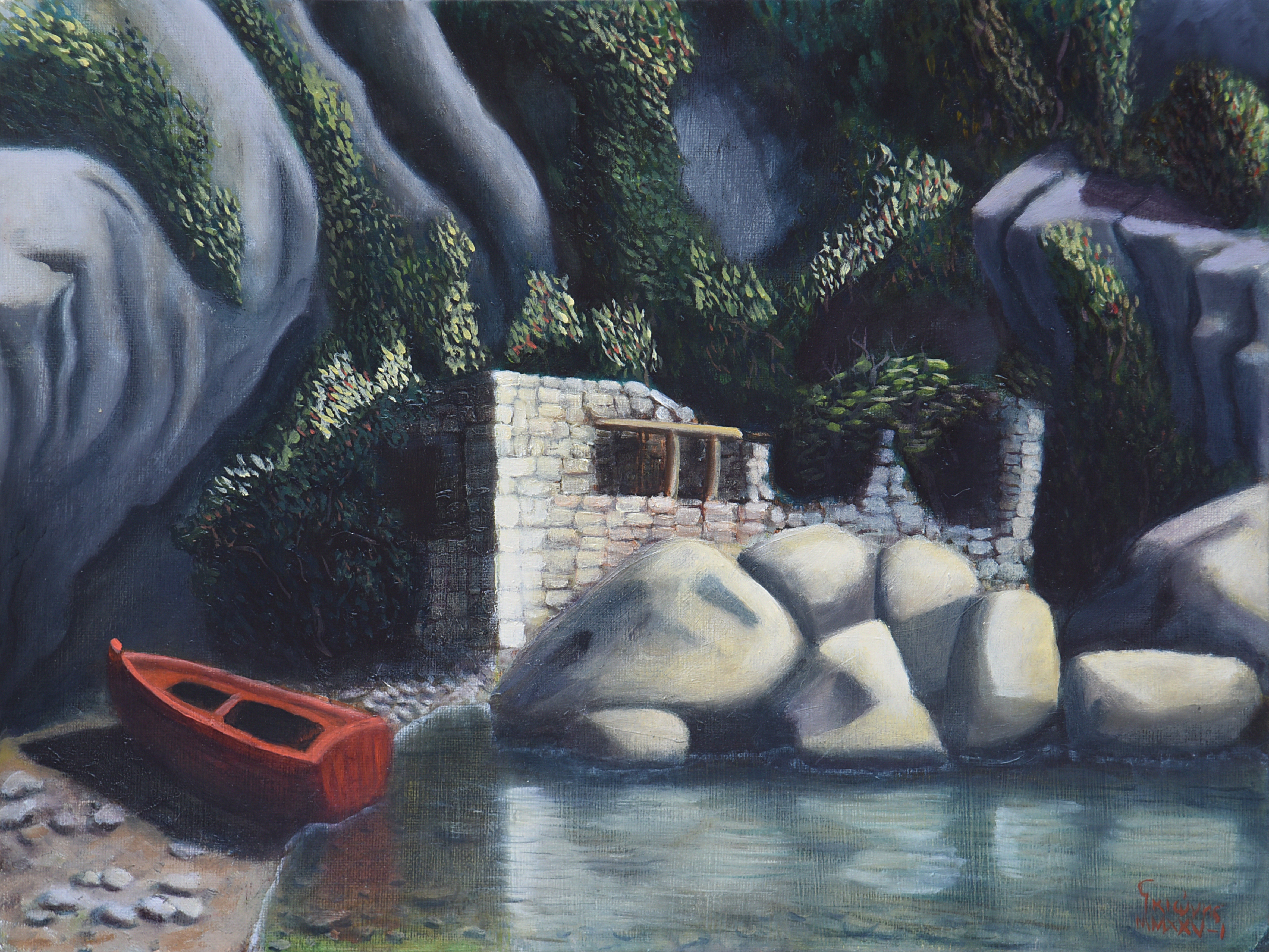 Painting by Christos Ghionis: Damouhari, Pelion XII, 2004