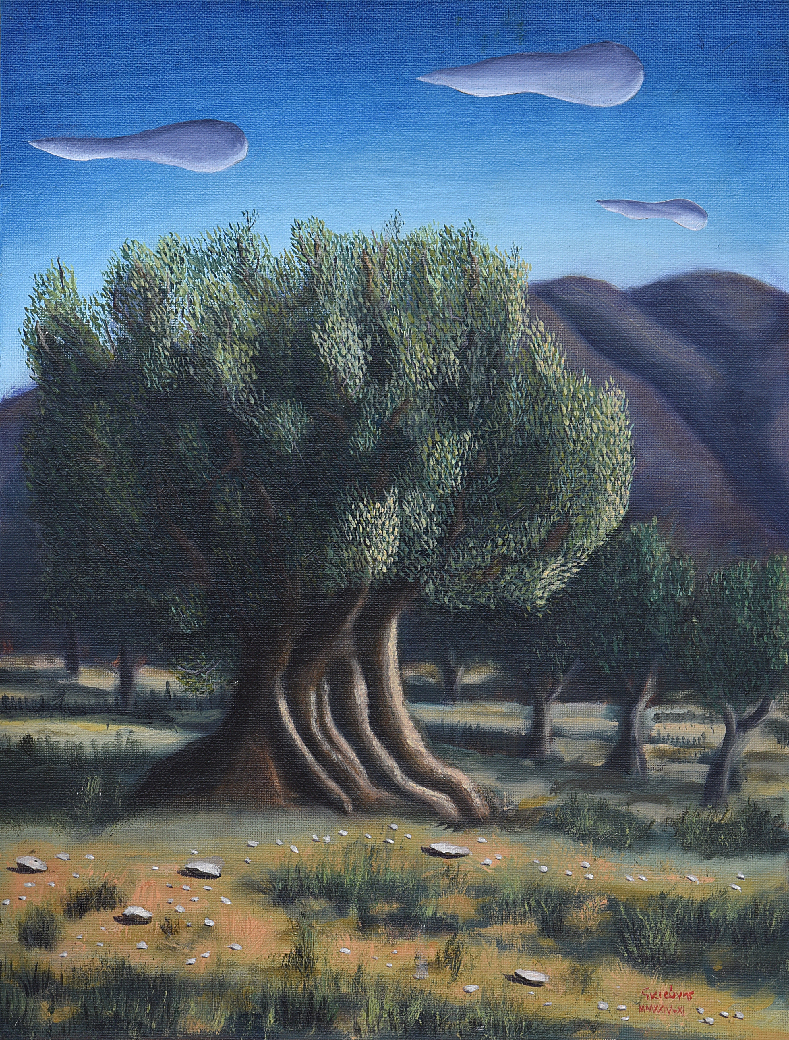 Painting by Christos Ghionis: Lefkogia Olive Tree, 2024