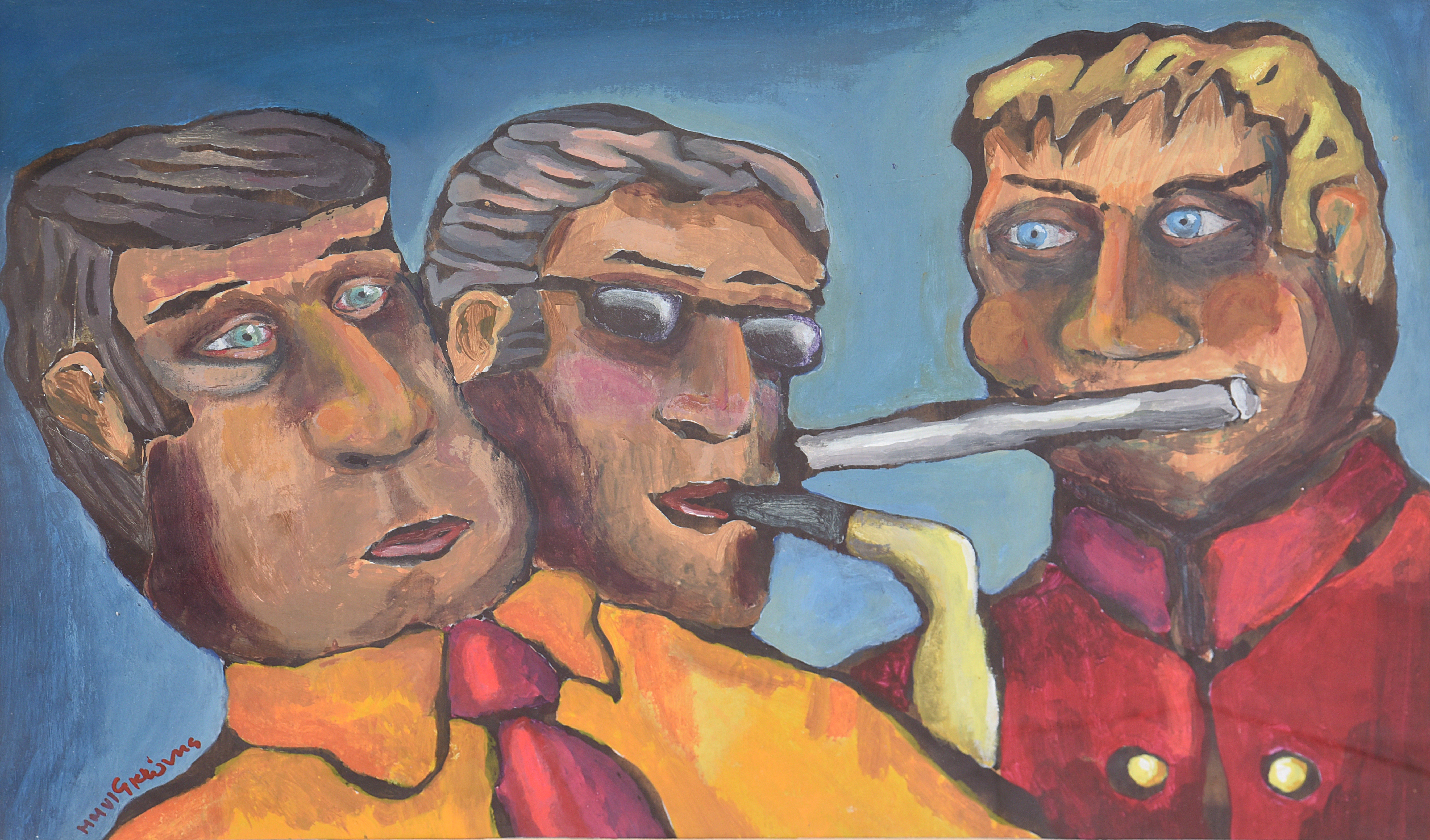 Painting by Christos Ghionis: Roadside Musicians, 2006