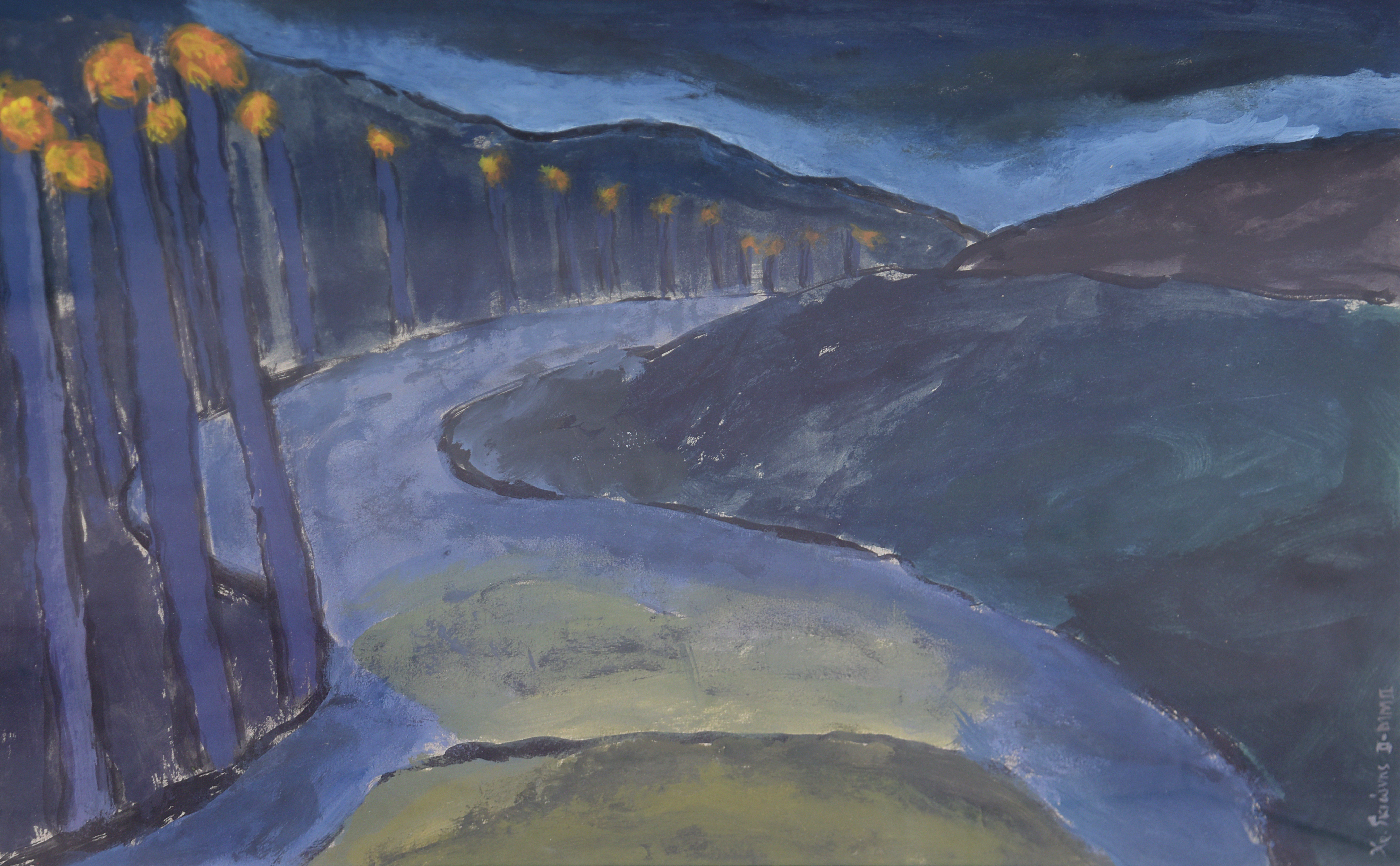 Painting by Christos Ghionis: Nocturnal Road, 2007