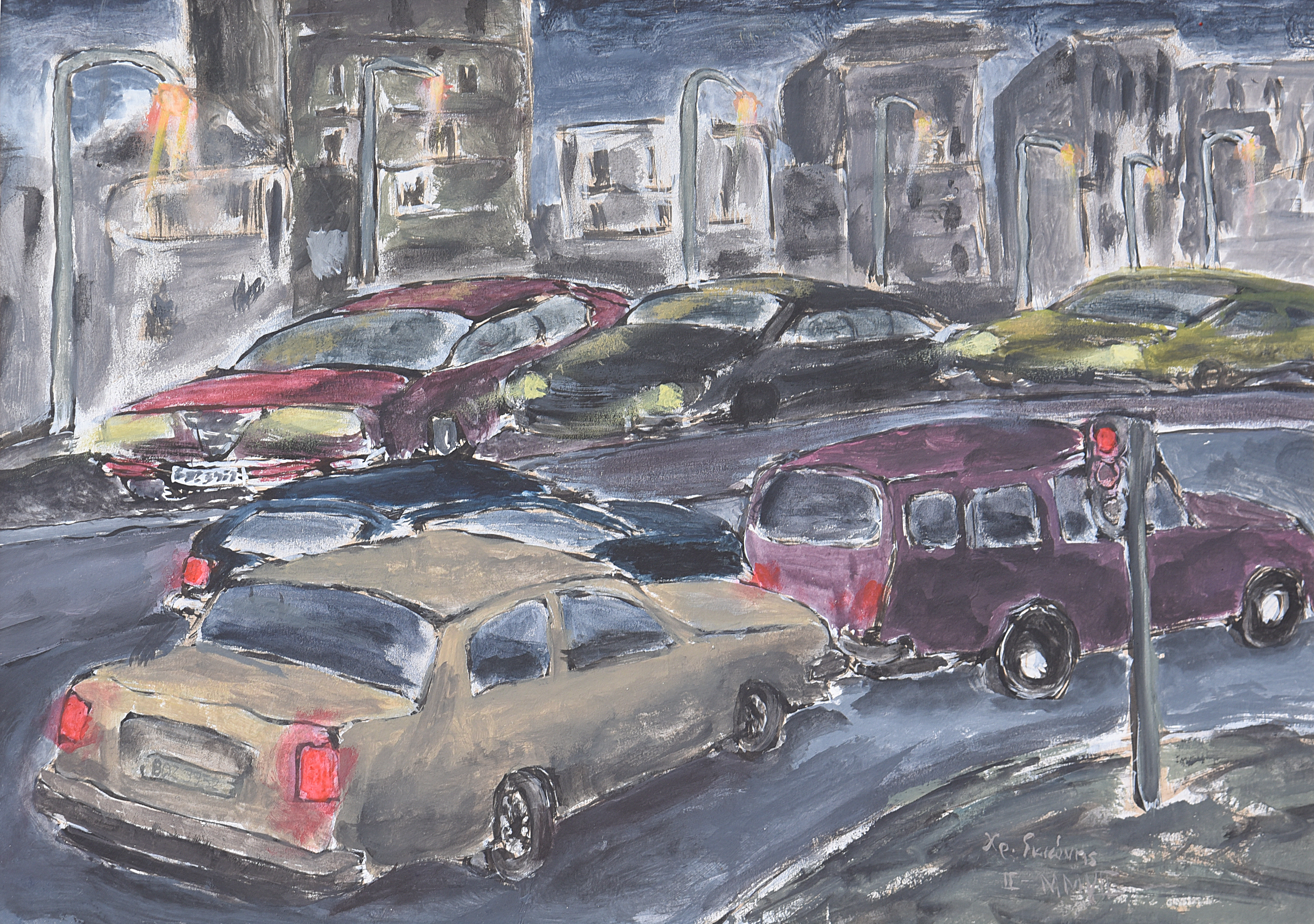 Painting by Christos Ghionis: Nocturnal Traffic, 2007