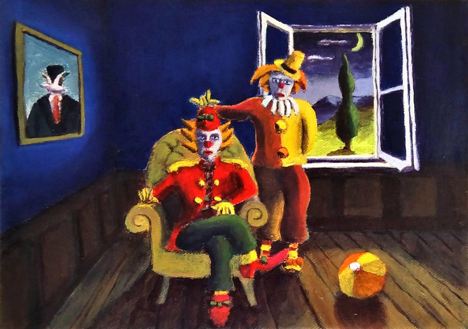 Painting by Christos Ghionis: Les Bozos Belges, 2018